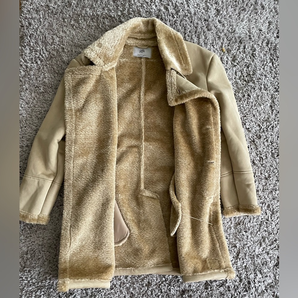 Sixth June Faux Shearling Coat in Stone